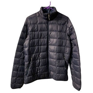 REI Men's Down Puffer Jacket Size S Navy Blue Nylon Outdoors 20878-F19 FLAWS